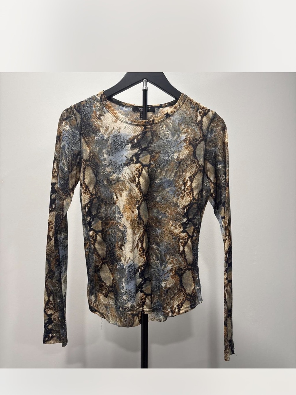 Karen Kane Snake-Print Long Sleeve Top in Brown and Gray